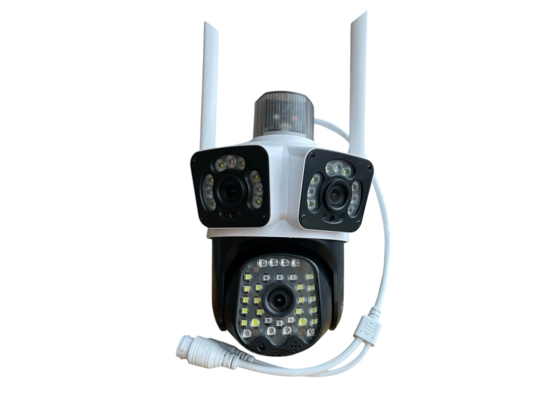 Τριπλή εξωτερική περιστρεφόμενη κάμερα WiFi AI 12MP με τρεις φακούς και 50 διόδους, ICSee, Λευκό - LYLU 3117-4