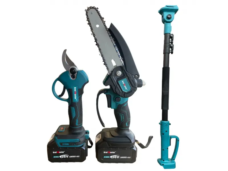 Ασύρματο ψαλίδι, κόφτης κλαδιών και τηλεσκοπικό κοντάρι KraftMaster χωρίς ψήκτρες, σετ 36V 8AH - KraftMaster 1790-3