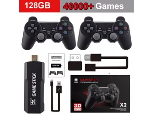 Game Stick X2 Wireless Retro Console, 40.000 βιντεοπαιχνίδια, 9 εξομοιωτές, 128 GB, 2x ασύρματο χειριστήριο 2,4 GHz