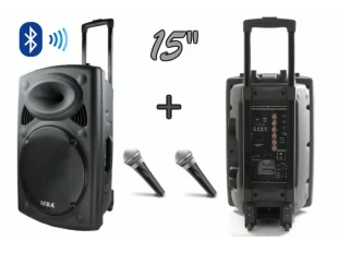 Ηχείο 15" με ενσωματωμένη μπαταρία, Bluetooth, MP3 player, ασύρματα μικρόφωνα 2 τμχ για καραόκε