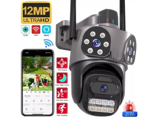 Τριπλή εξωτερική περιστρεφόμενη κάμερα WiFi AI 10MP με τρεις φακούς, ICsee, Μαύρο