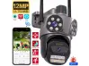 Τριπλή εξωτερική περιστρεφόμενη κάμερα WiFi AI 10MP με τρεις φακούς, ICsee, Μαύρο