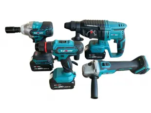 Σετ ασύρματου κρουστικού δράπανου, γωνιακού τροχού, κλειδιού και κατσαβιδιού KrafMaster 36V με 3 μπαταρίες 8Ah και φορτιστή