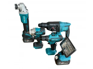 Σετ ασύρματου κρουστικού δράπανου, γωνιακού τροχού, κλειδιού, κατσαβιδιού και λάμπας εργασίας με 3 μπαταρίες 36V 8Ah και φορτιστή KraftRoyal