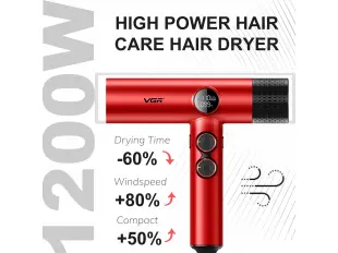 Επαγγελματικό πιστολάκι μαλλιών κόκκινο VGR-401 με αρνητικά ιόντα, κινητήρα BLDC για γρήγορο στέγνωμα με χαμηλό θόρυβο, οθόνη LED