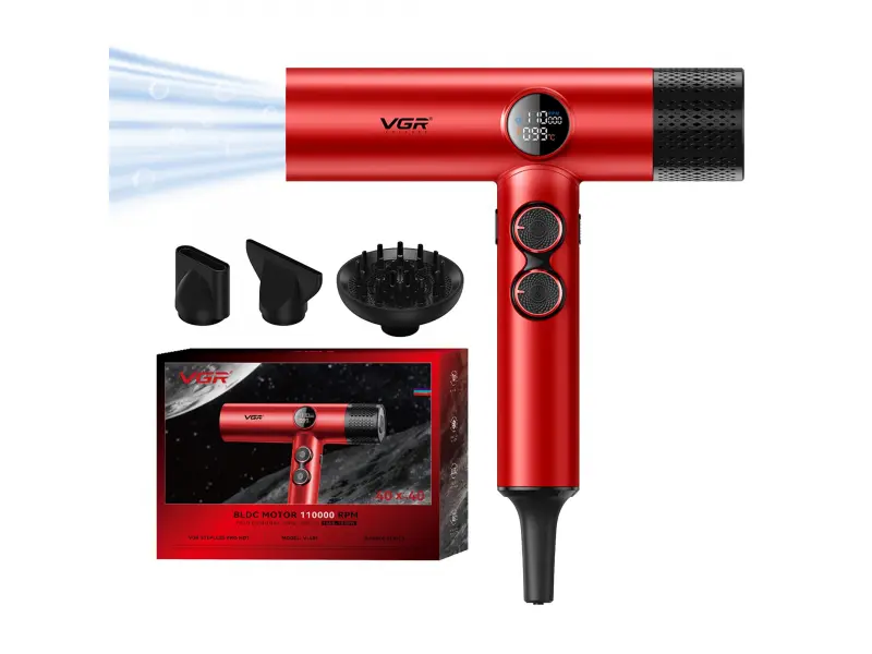 Επαγγελματικό πιστολάκι μαλλιών κόκκινο VGR-401 με αρνητικά ιόντα, κινητήρα BLDC για γρήγορο στέγνωμα με χαμηλό θόρυβο, οθόνη LED Επαγγελματικό πιστολάκι μαλλιών κόκκινο VGR-401 με αρνητικά ιόντα, κινητήρα BLDC για γρήγορο στέγνωμα με χαμηλό θόρυβο, οθόνη LED