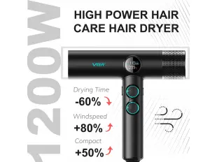 Επαγγελματικό πιστολάκι μαλλιών μαύρο VGR-401 με αρνητικά ιόντα, κινητήρα BLDC για γρήγορο στέγνωμα με χαμηλό θόρυβο, οθόνη LED