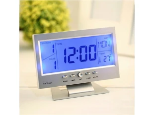 Ρολόι - Ξυπνητήρι με αισθητήρα ήχου, LCD οθόνη & ένδειξη θερμοκρασίας DS-8082 Ασημί