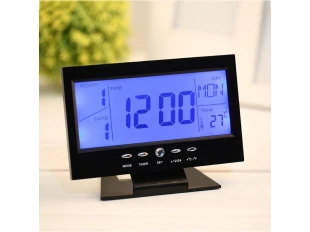 Ρολόι - Ξυπνητήρι με αισθητήρα ήχου, LCD οθόνη & ένδειξη θερμοκρασίας DS-8082 Μαύρος