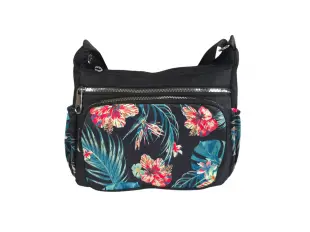 Μαύρη υφασμάτινη τσάντα με λουλούδια - Greta