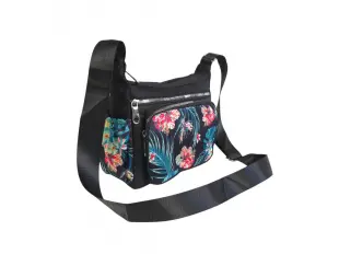 Μαύρη υφασμάτινη τσάντα με λουλούδια - Greta