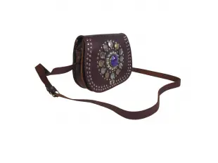 Σκούρο καφέ τσάντα με πέτρα και κέρματα