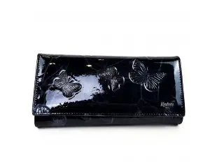 Μαύρο λουστρίνι πορτοφόλι - πεταλούδες