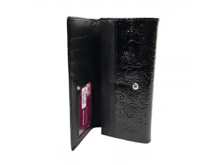 Μαύρο λουστρίνι πορτοφόλι - τριαντάφυλλα