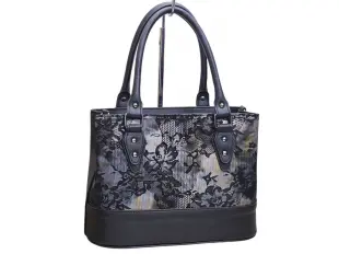 Μαύρη τσάντα χειρός με λουλούδια - Kalina