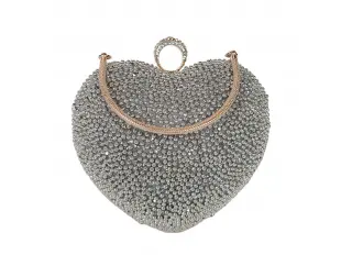 Ασημένια τσάντα με μαργαριτάρια - καρδιά