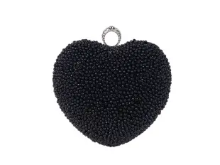 Μαύρη επίσημη τσάντα με μαργαριτάρια - καρδιά