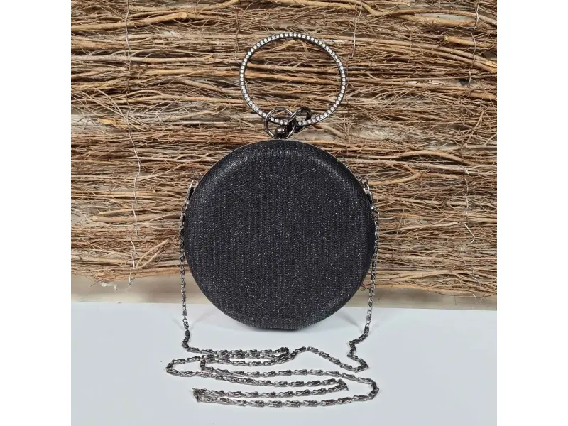 Γυαλιστερή μαύρη στρογγυλή τσάντα - Kalia