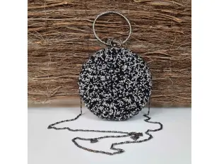 Γυαλιστερή μαύρη στρογγυλή τσάντα - Steisi