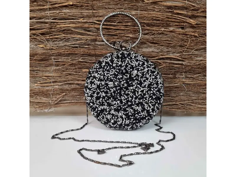 Γυαλιστερή μαύρη στρογγυλή τσάντα - Steisi