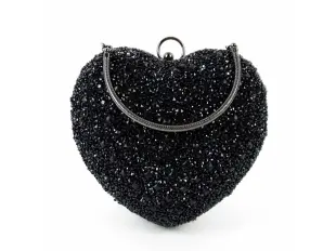 Γυαλιστερή μαύρη τσάντα - καρδιά